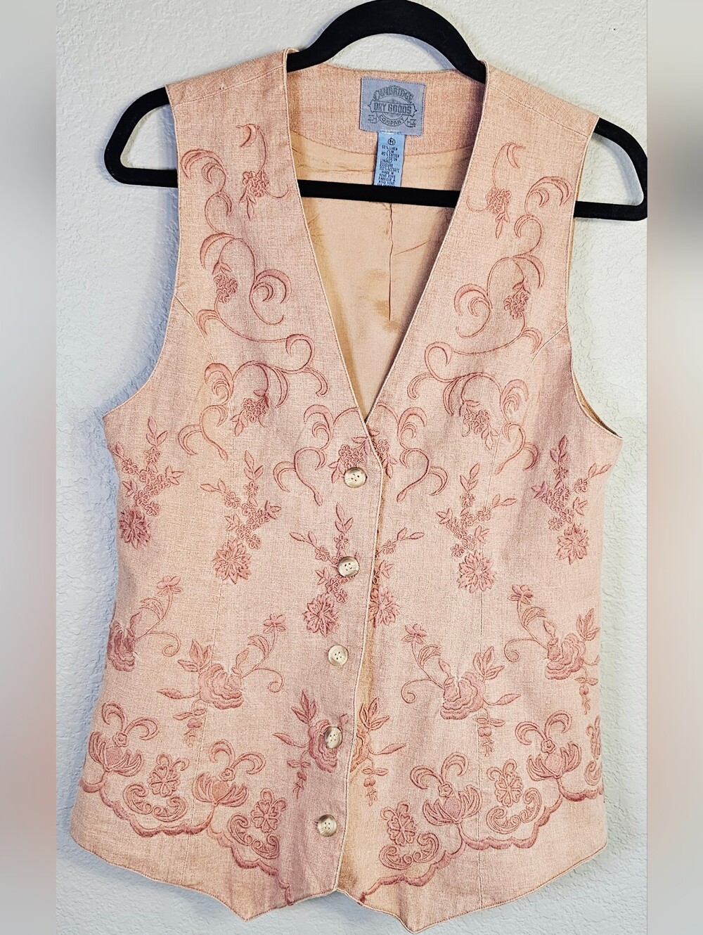 Vintage 90s Cambridge Dry Goods Embroidered Linen Vest M Cottagecore